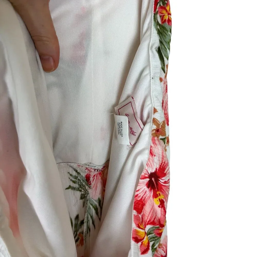 Love...ady Pink Hibiscus Green Front Slit Dress Women's Small Strapless - Picture 8 of 11